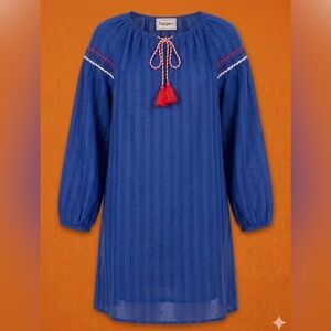 Conditions Apply Boho Peasant Dress Blue Roped Tassel Tie. Large